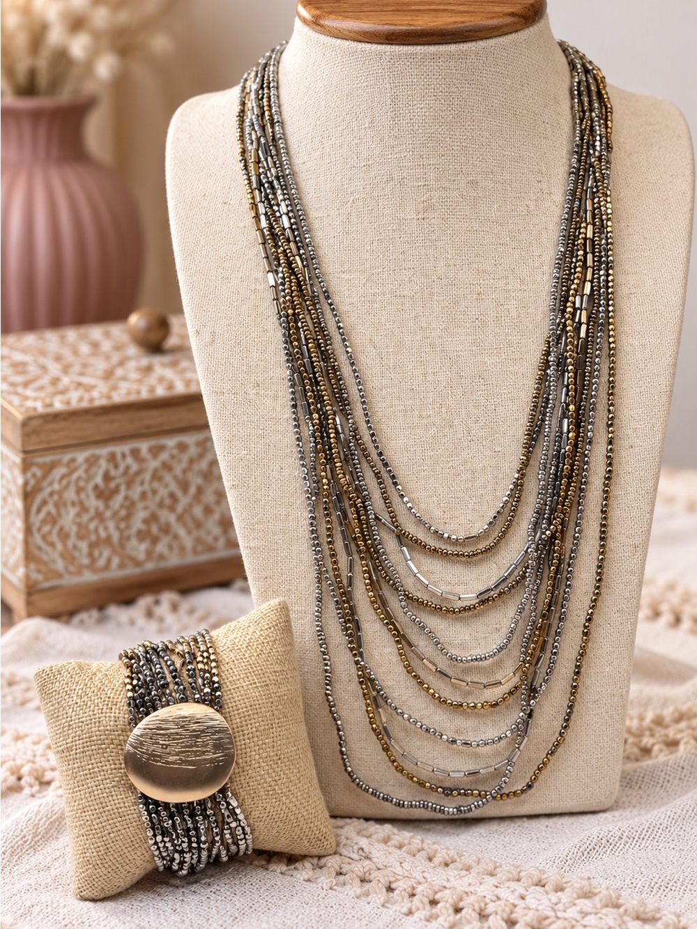 Multi-Strand Necklace & Bracelet Set (BN2/PO)